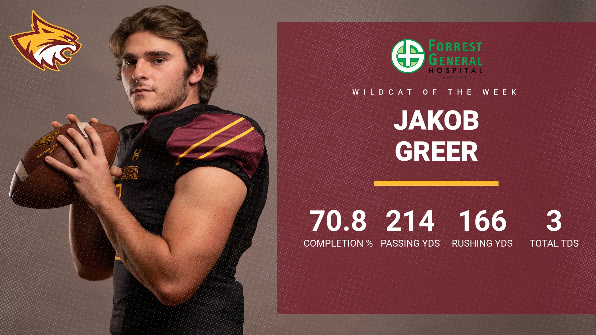 QB Jakob Greer named Forrest General Wildcat of the Week