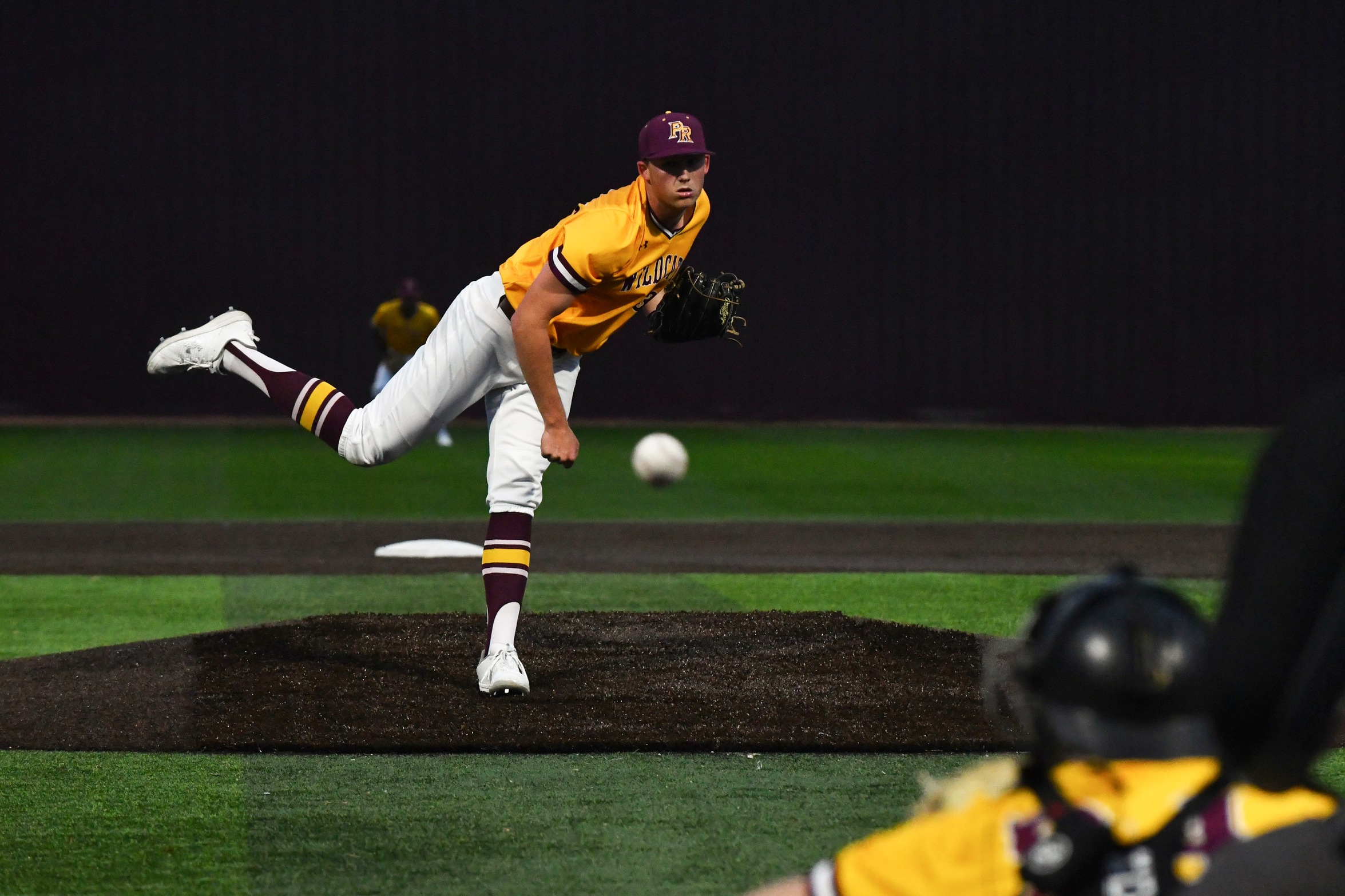Cooper Cooksey (Waveland; Bay) delivers a pitch in PRCC's doubleheader against Coastal Alabama South (Richard Gleber/PRCC Athletics)