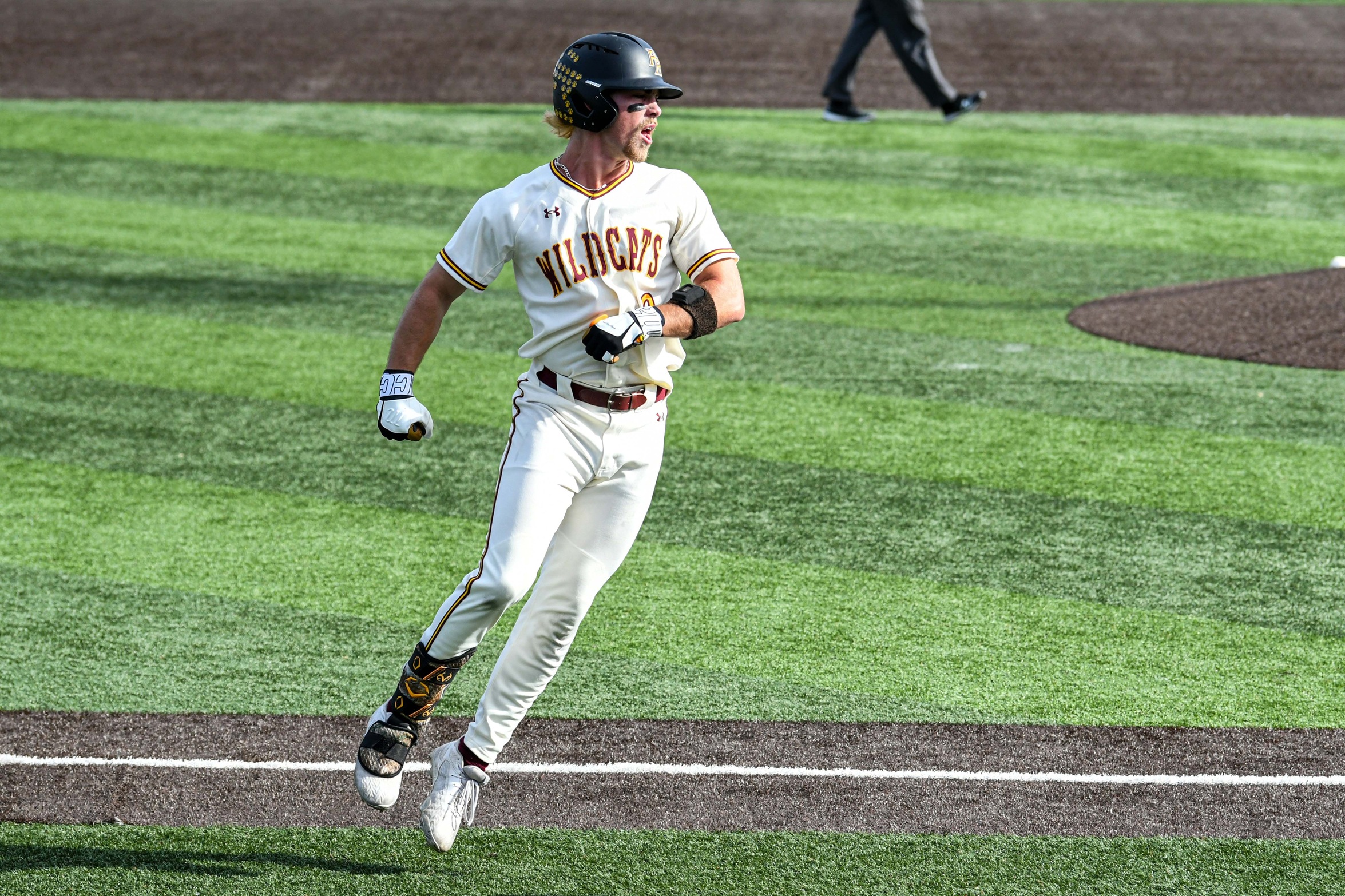Jaxon Milam (Phenix City, Ala.; Glenwood Academy) celebrates after hitting a go-ahead three-run homer against No. 5 East Central.