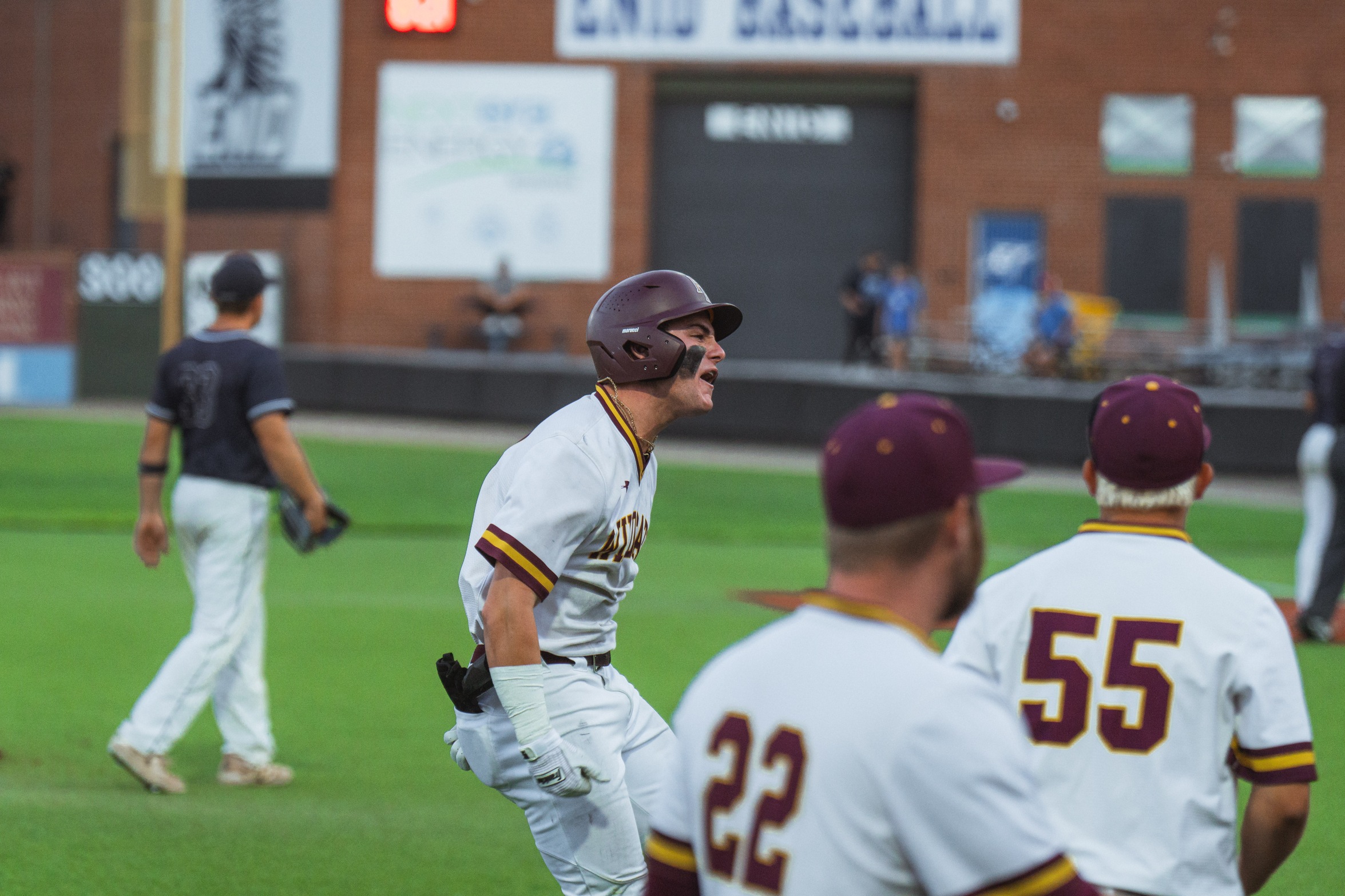 Jackson Beddoe (Sulphur, La.) celebrates after hitting a walk-off two-run home run against No. 3 Madison.