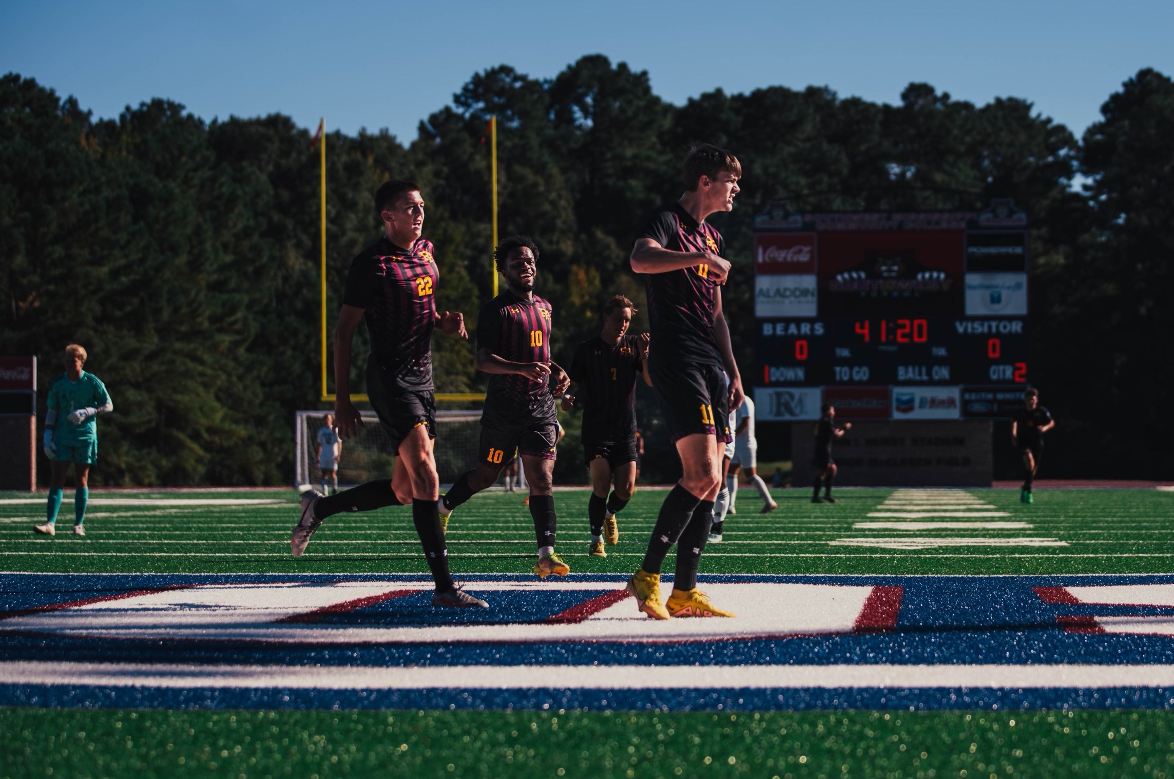 Alex Emery (Gulfport; West Harrison) celebrates after scoring his team-leading 10th goal of the season. (River Roderick)