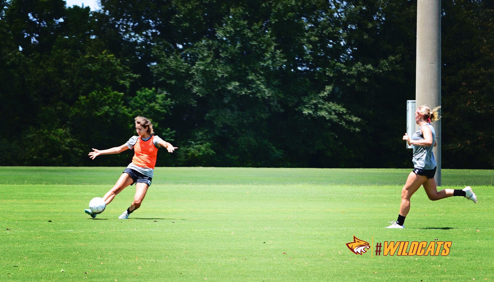 Pearl River Community College freshman forward Shelby Harrington sends a cross into the box during Wednesday?s practice at the PRCC soccer field. The Lady Wildcats open the 2018 season at home against Itawamba Community College on Aug. 22. (PATRICK OCHS/PRCC ATHLETICS)