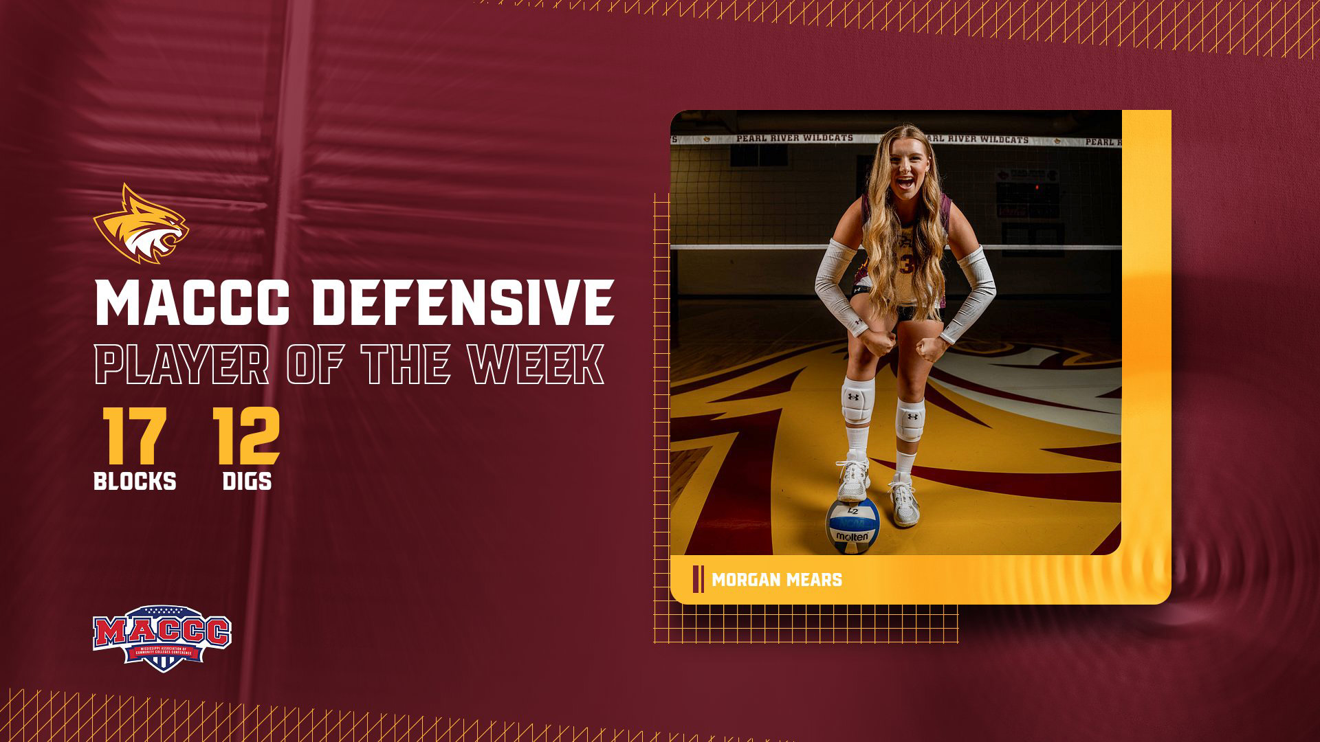 Pearl River's Morgan Mears tabbed MACCC Defensive Player of the Week